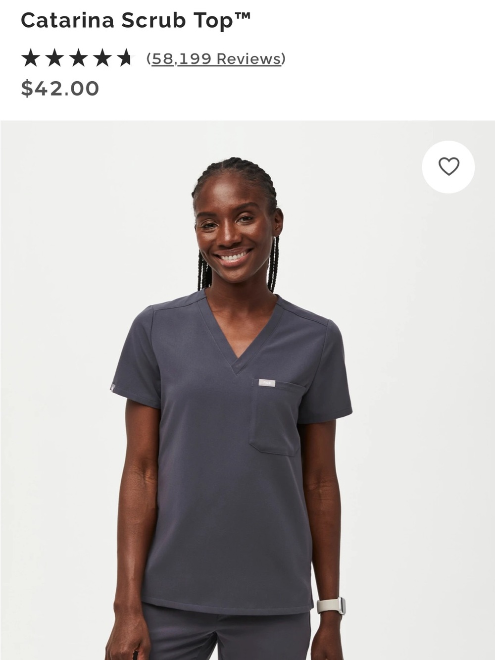 Figs Catarina Short Sleeve Scrub Top in Charcoal